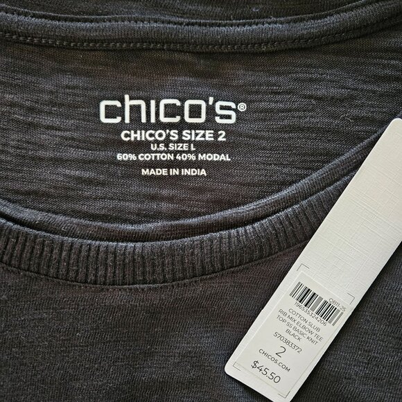 Chicos Slub Elbow-Sleeve Tee Black New With Tags Size Large - Picture 4 of 8